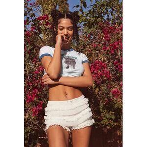 Kimchi Blue Ivory Ruffled Tulle Bloomer Shorts Lace Trim Size Large